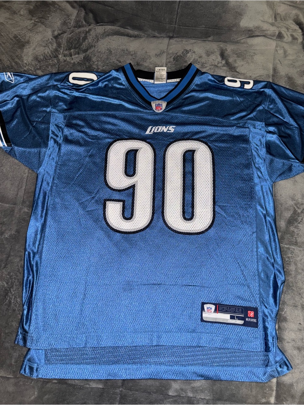 NFL Detroit Lions Blue Jersey with White 90